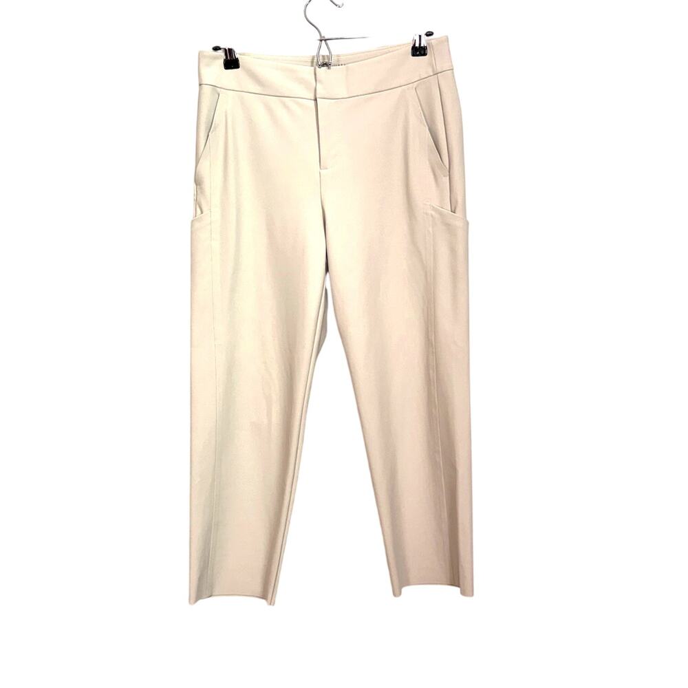 Athleta Stellar Straight Crop Pants beige stretch knit pockets work travel Sz 8P